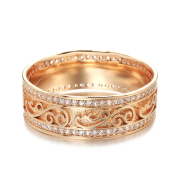 Luxury Rolled 14K Rose Gold Bride Wedding Rings For Women with AAA Zircon Diamonds - Ethnic Fine Jewellery